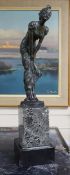 After Evgeny Aleksandrovich Lansere (Russian, 1848-1886). A bronze of a lady on stepped marble base,