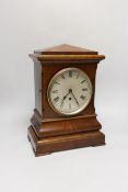 A late Victorian mahogany mantel clock, 35cm