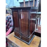 An Edwardian inlaid mahogany table top cabinet, width 39cm, depth 27cm, height 59cm