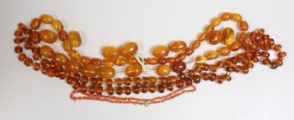 Assorted amber including necklaces.