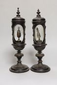 A pair of Victorian walnut reliquaries, 29cm