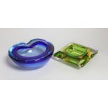 Two 1960's Murano glass ashtrays, largest 15cm diameter