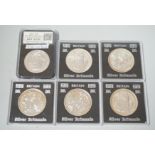 Six 1oz silver Britannia coins