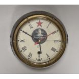 A Russian submariners bulkhead timepiece, mechanical movement over-wound, diameter 21cm