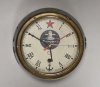 A Russian submariners bulkhead timepiece, mechanical movement over-wound, diameter 21cm