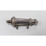 An Edwardian silver military whistle and case, Joseph Jennens & Co, Birmingham, 1902, 68mm.