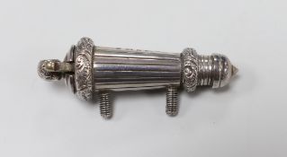 An Edwardian silver military whistle and case, Joseph Jennens & Co, Birmingham, 1902, 68mm.