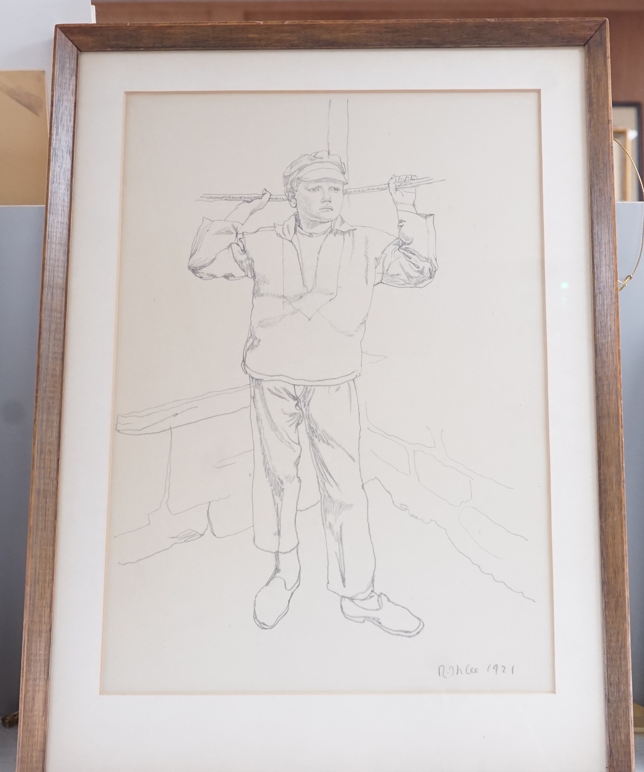 Rudolph Ihlee (1883-1968), pencil drawing, Study of a fisherboy, signed and dated 1921, 37 x 26cm - Image 2 of 3