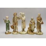 Five Royal Worcester blush ivory figures, tallest 21cm