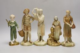 Five Royal Worcester blush ivory figures, tallest 21cm
