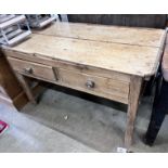 A 19th century pine two drawer table, width 118cm, depth 59cm, height 73cm