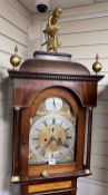 A George III and later inlaid mahogany eight day longcase clock, with gilt figural finial, J.