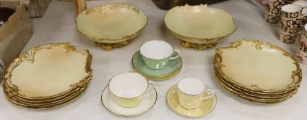 A Royal Worcester blush ivory part dessert set and a harlequin set of lustre tea wares