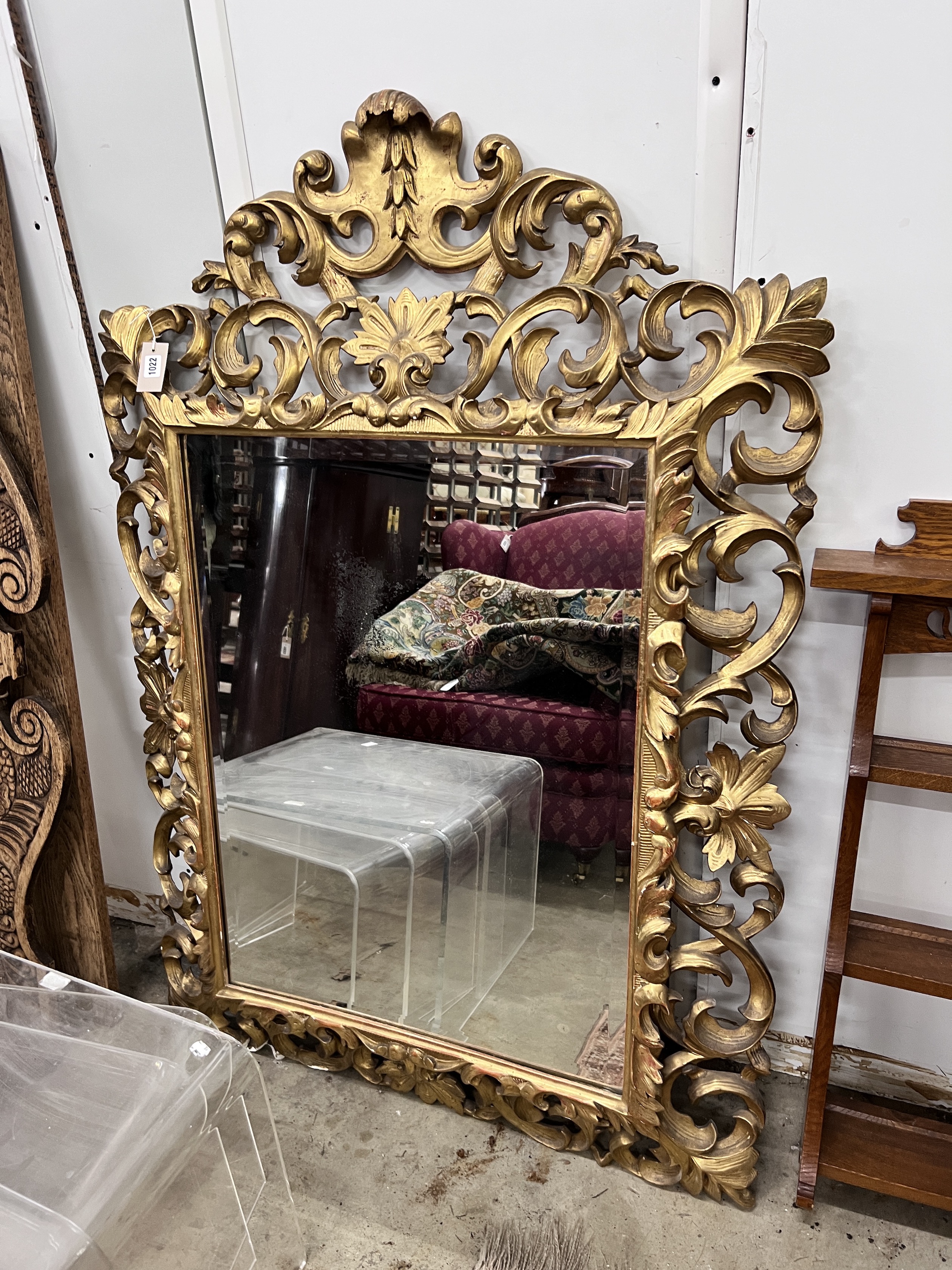 A 19th century French carved giltwood wall mirror, width 96cm, height 142cm - Image 4 of 6