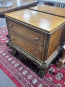 A pair of George I style giltwood and walnut two drawer chests, width 72cm, depth 41cm, height 71cm