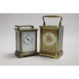 Two brass carriage timepieces, tallest 16cm