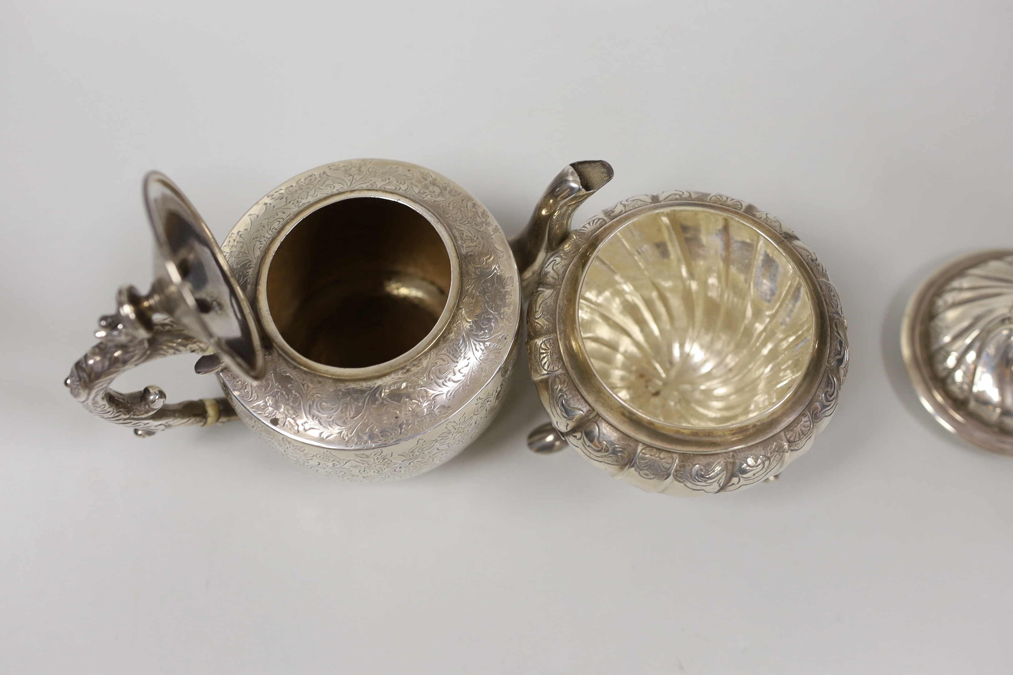 A small Victorian Scottish silver bachelor's teapot with ivory insulators, Glasgow, 1888 together - Image 3 of 4