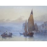 Manner of William Knox (1862-1925), watercolour, Shipping in a mediterranean harbour, 27 x 35cm