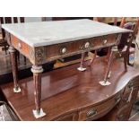 A French porcelain mounted rectangular marble top coffee table, width 68cm, depth 35cm, height