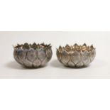 A pair of Indian white metal lotus leaf finger bowls, diameter 8cm, 4.9oz.