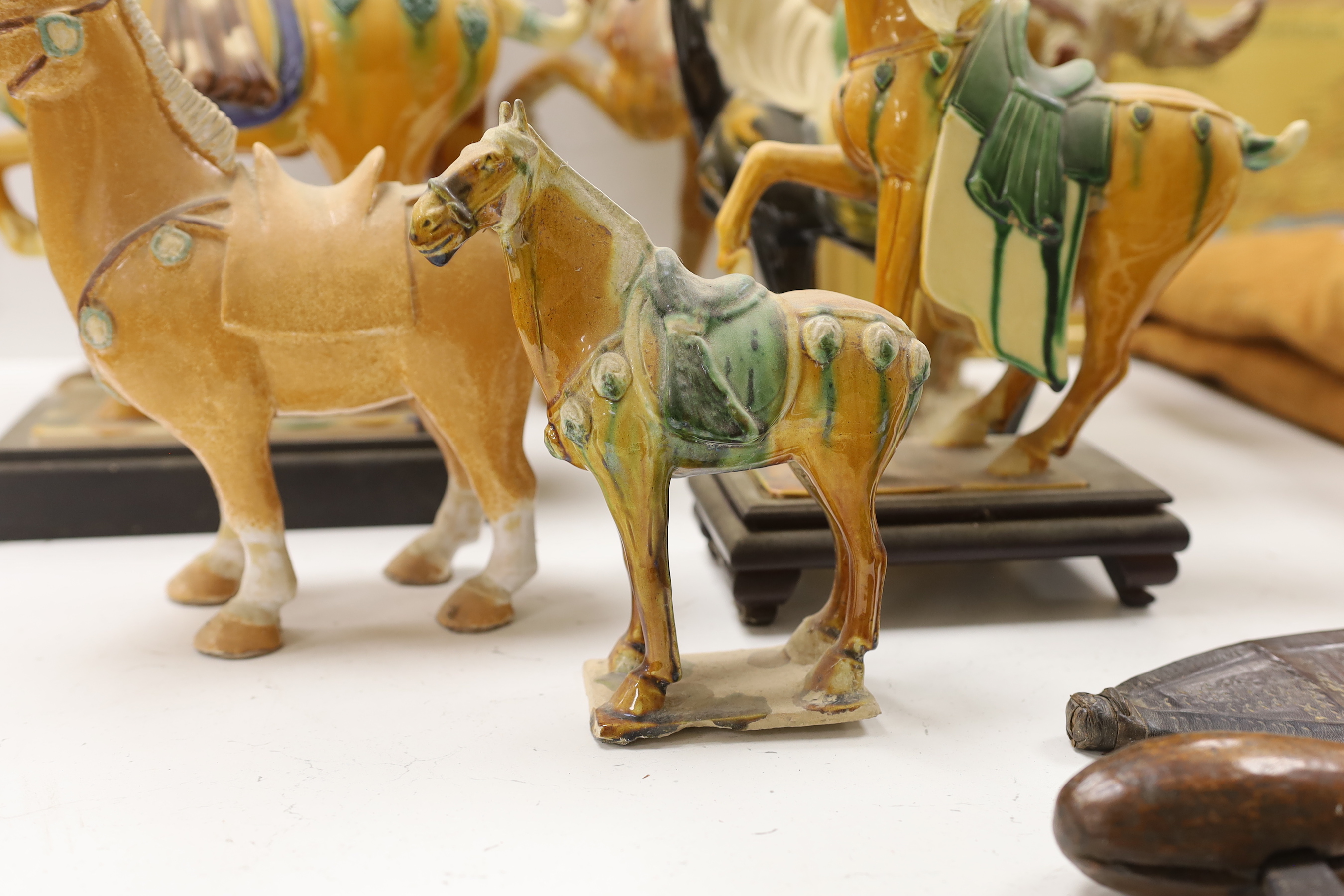 A group of Tang style Chinese Sancai glazed horse and cannon figures (later reproductions) tallest - Image 2 of 4