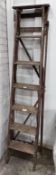 A vintage pine six tread step ladder, height 183cm