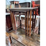 A nest of three Edwardian satinwood banded rectangular mahogany tea tables, width 48cm, depth