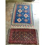 A Kelim polychrome flatweave rug and a Belouch mat, larger 152 x 90cm