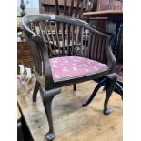 An Edwardian mahogany tub framed elbow chair, width 55cm, height 74cm