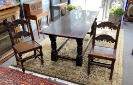 An 18th century and later rectangular oak refectory dining table, length 194cm, width 83cm, height
