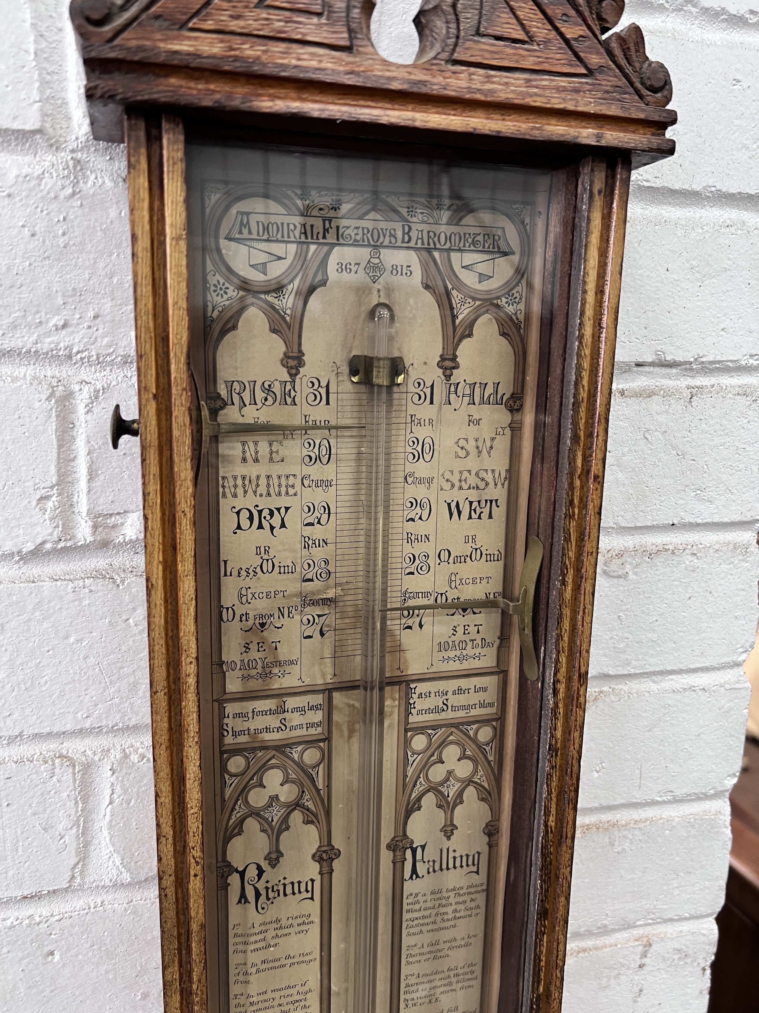 A Victorian oak Admiral Fitzroy barometer, height 109cm - Image 2 of 8