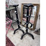 A pair of tall 17th century style wrought iron pricket candlesticks, height 93cm