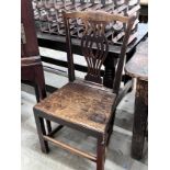 A set of four George III provincial fruitwood and oak wood seat dining chairs, width 49cm, depth