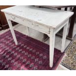 A 19th century painted single drawer side table, width 91cm, depth 43cm, height 69cm
