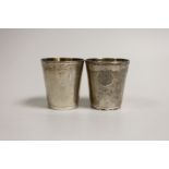 A pair of late 19th/early 20th century Chinese Export white metal beakers, by WK, 56mm, 93 grams.