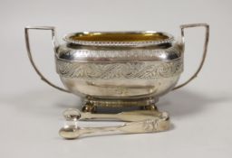 A George III engraved silver two handled sugar bowl, Emes & Barnard, London, 1811, overall width