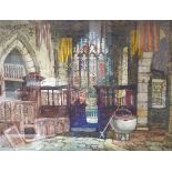 Samuel Rayner (1806-1879), watercolour, 'Chapel interior at Haddon Hall', monogrammed, 55 x74cm