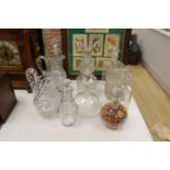 A quantity of cut glass decanters and jugs