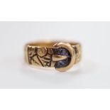 A George V 9ct gold buckle ring, Birmingham, 1915, size O, 3.1 grams.