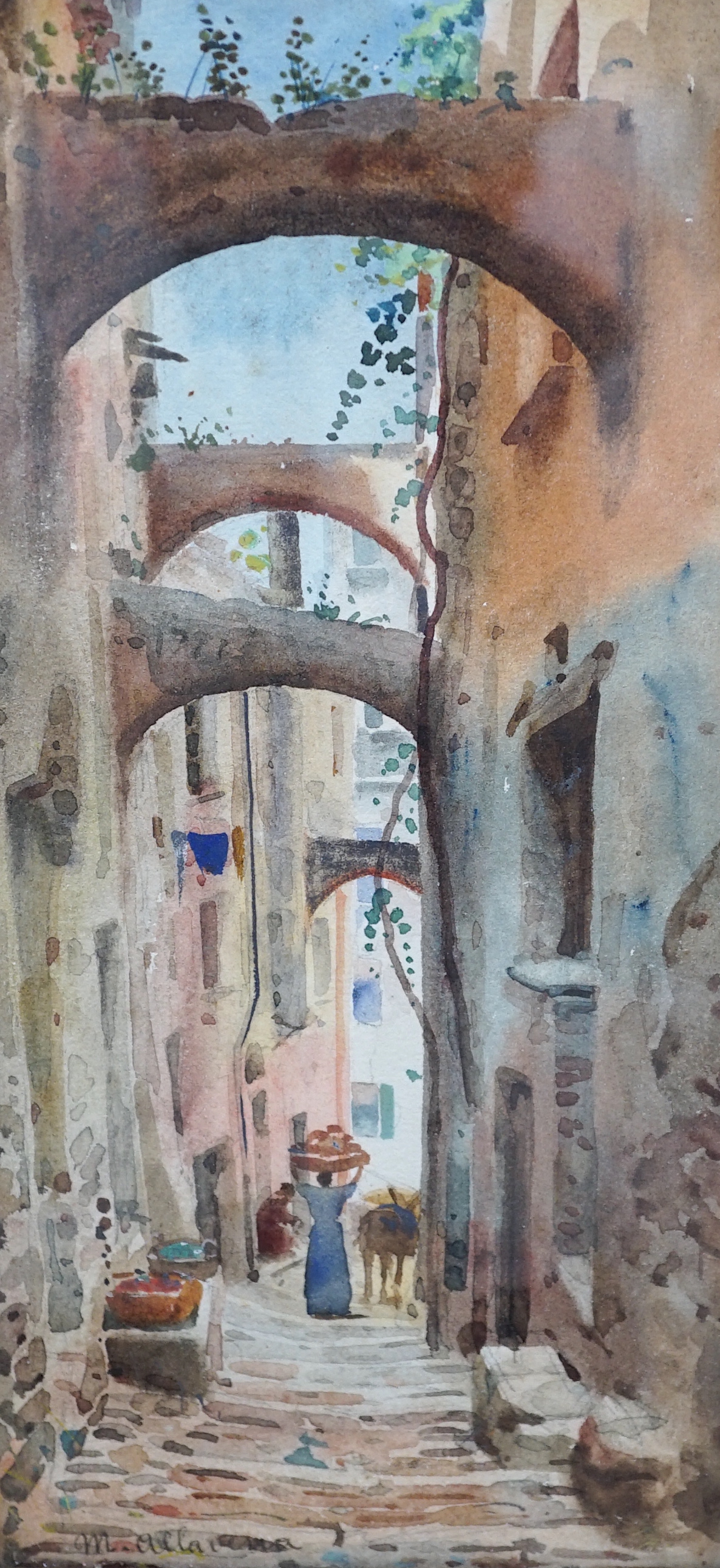 Michele Allavena, pair of watercolours, Neapolitan street scenes, signed, 25 x 12cm - Image 2 of 4