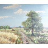 Wicktor Korecki (Polish, 1890-1980), oil on canvas, Harvest landscape, signed, 50 x 60cm