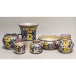 Carter, Stabler and Adams, Poole Fuschia-pattern, four vases, (tallest 19cm) a bowl and a jug