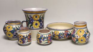 Carter, Stabler and Adams, Poole Fuschia-pattern, four vases, (tallest 19cm) a bowl and a jug