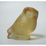 A small Lalique frosted amber crystal figure of an owl, 5.5cm