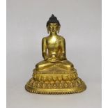 A Sino-Tibetan gilt bronze figure of Buddha Shakuamuni, 16cm