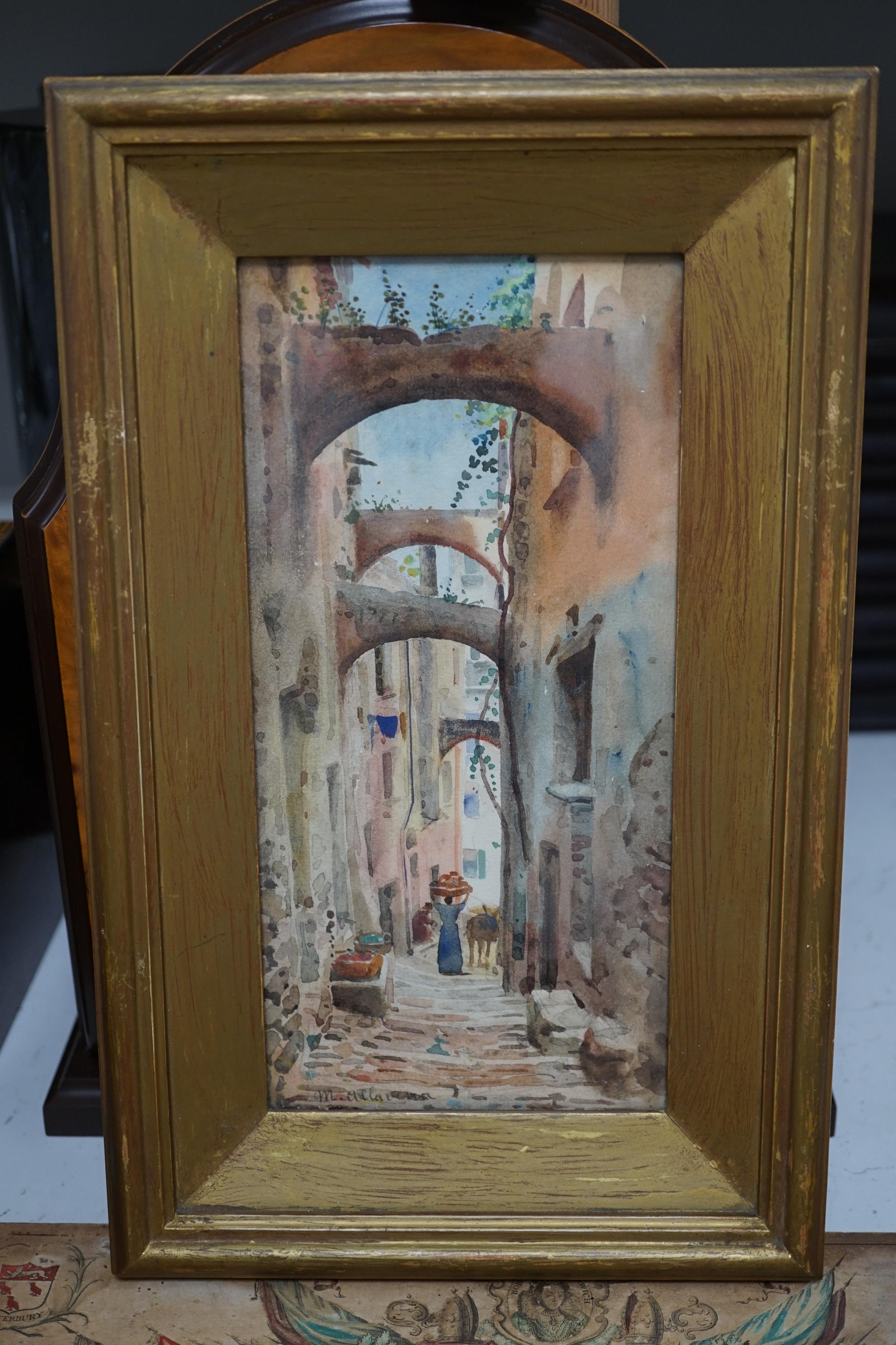 Michele Allavena, pair of watercolours, Neapolitan street scenes, signed, 25 x 12cm - Image 3 of 4