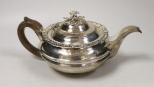 A George III silver squat circular teapot, George Burrows II, London, 1816, gross weight 20.6oz.