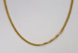 A yellow metal fine link chain with guard link clasp, stamped 0.916, 55cm, 12.4 grams.