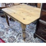 A Victorian stripped pine kitchen table, length 130cm, width 99cm, height 76cm