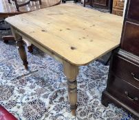 A Victorian stripped pine kitchen table, length 130cm, width 99cm, height 76cm